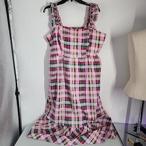 NEW Torrid Size 1X Sundress Pink Plaid Smocked Back Sleeveless Lightweight